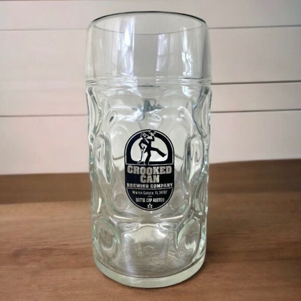 Glass‎ Beer Stein Crooked Can Brewing Company Mug Cup Borgonovo Beverage 8 inch